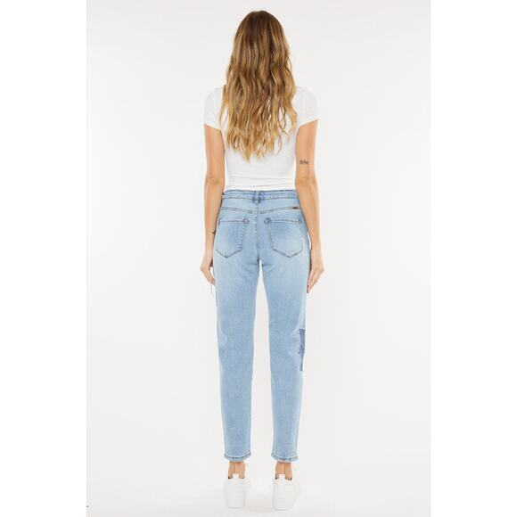 KanCan Nami High Rise Mom Patchwork Jeans Blue Size 25 - Picture 3 of 12